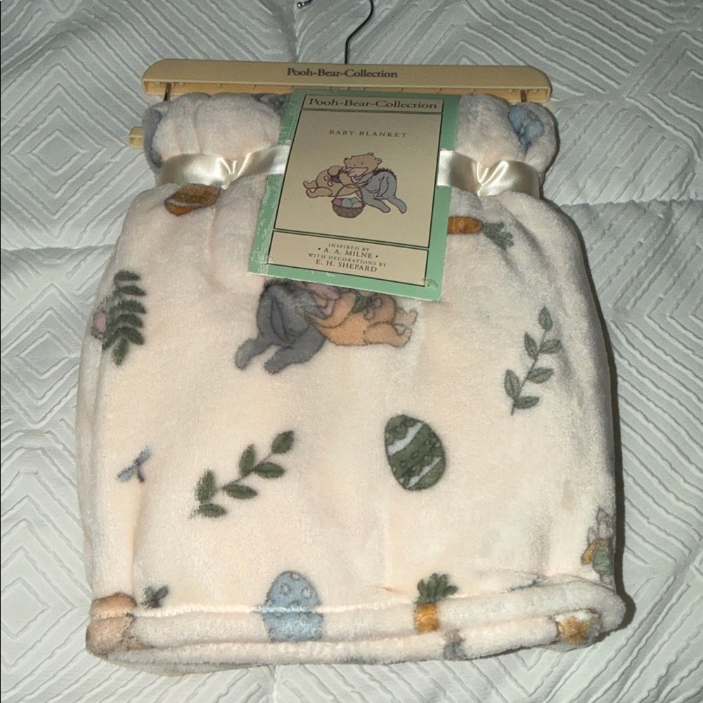 Pooh Bear Collection Baby Blanket - Cream with Pastel Prints